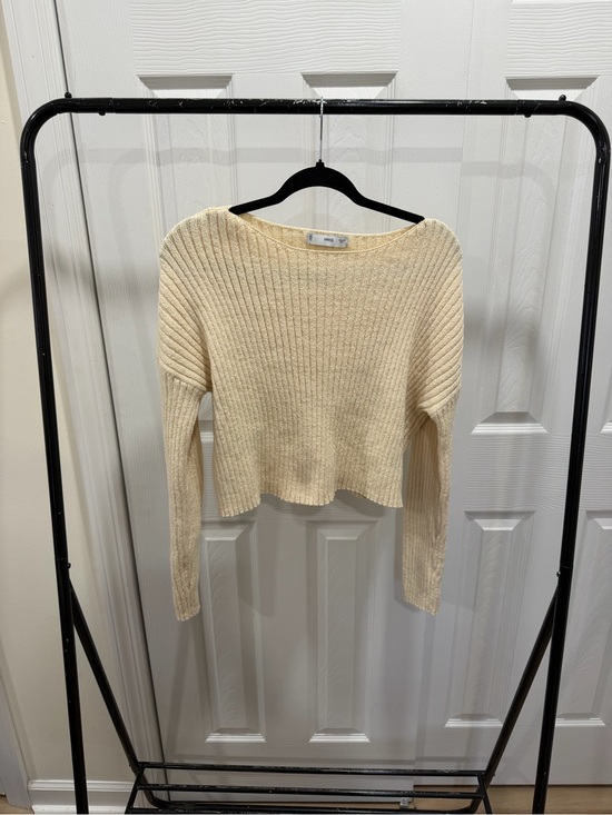 Mango Sweaters - Mango Cream Ribbed Knit Top